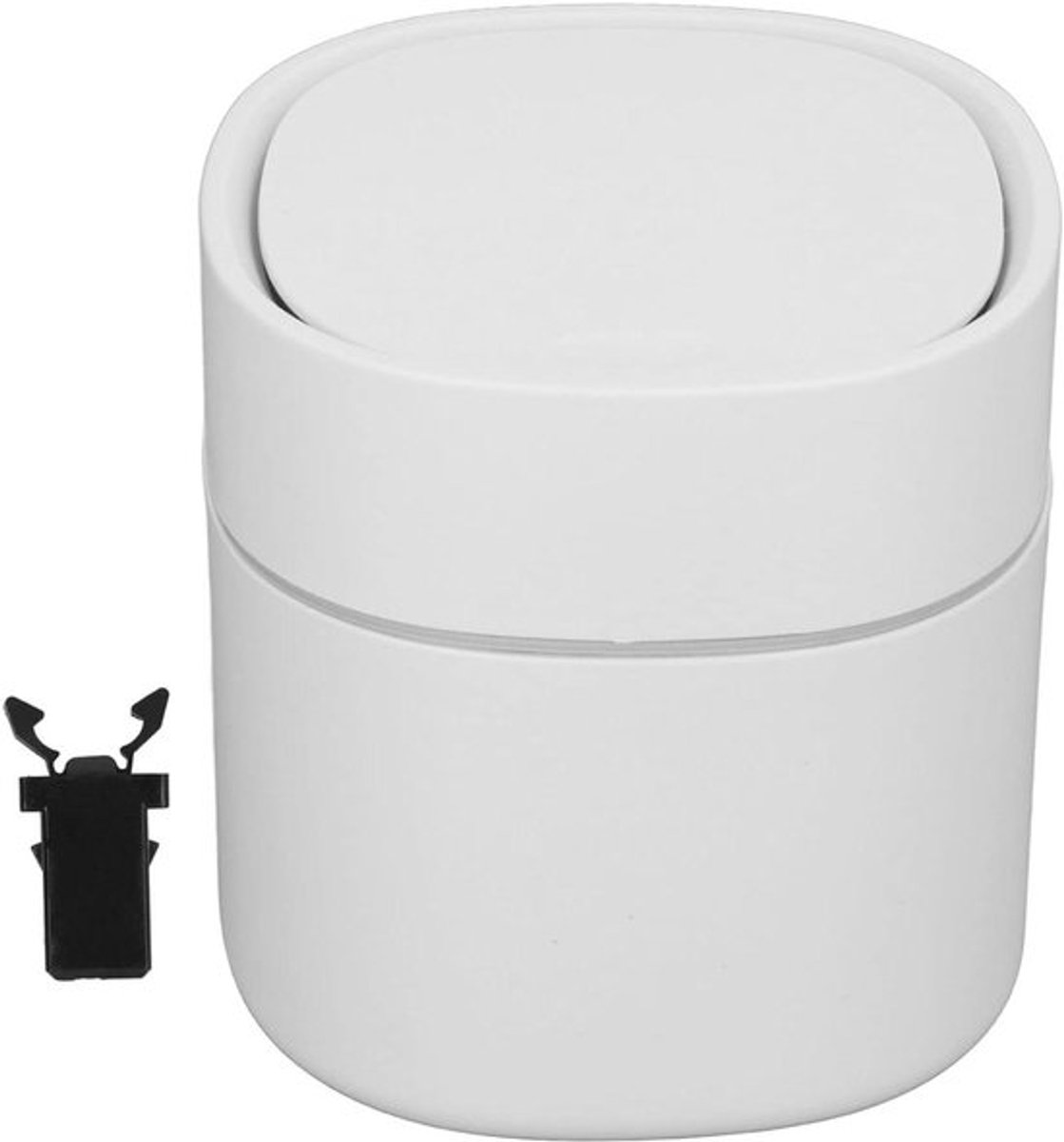 Mini tafelafvalemmer 2 liter met ronde drukdeksel - kunststof make-up afvalmand voor badkamer - wit - compact en stijlvol - gemakkelijk te legen