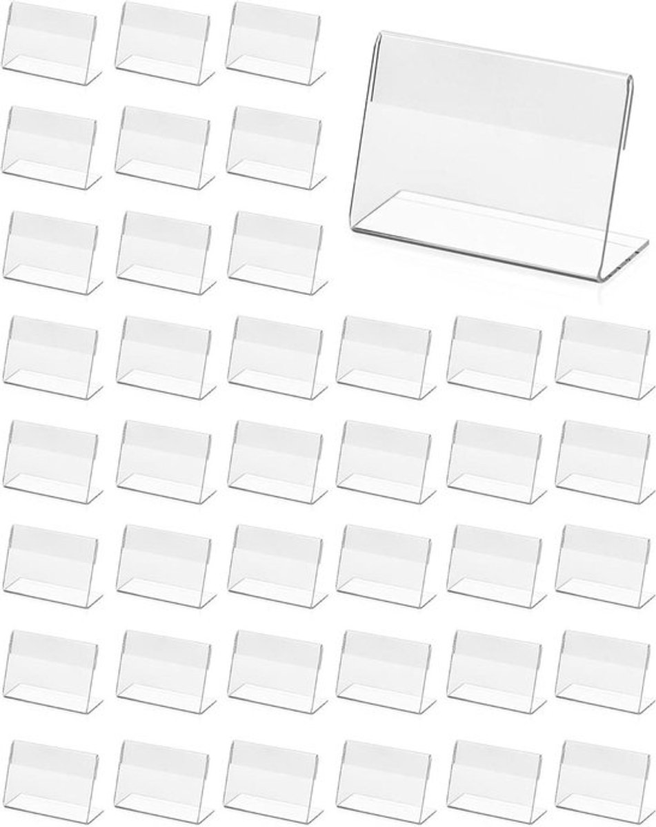 40 stuks acryl label houders voor naamkaartjes - handige display voor kantoor, school en winkelcentrum - set van 6 x 4 cm