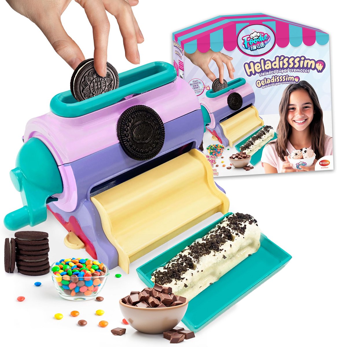 SnelShoppen - IJsmachine met Topping-Raspopzetstuk voor Romig IJs - Handige IJs Maker voor Feestjes, Camping, Kinderen, Keuken, Binnen en Buiten - 350