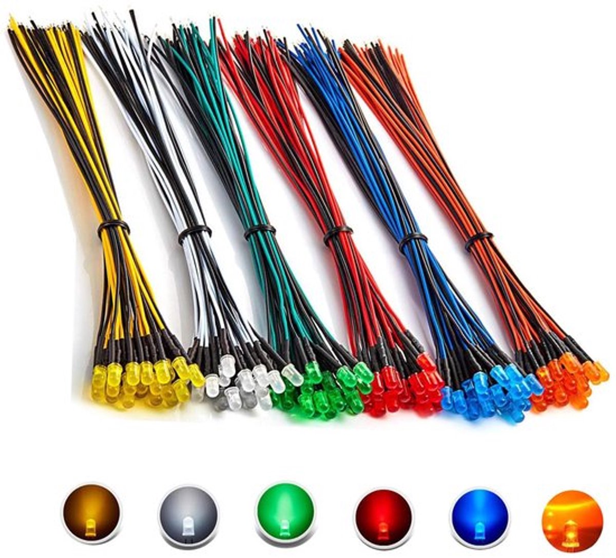 12V LED-diodeset 90 stuks - 3 mm - Voorbedraad - 6 kleuren - DC 12V - Heldere diode met weerstand - Verschillende kleuren - Rond - Helderheid in diffusie