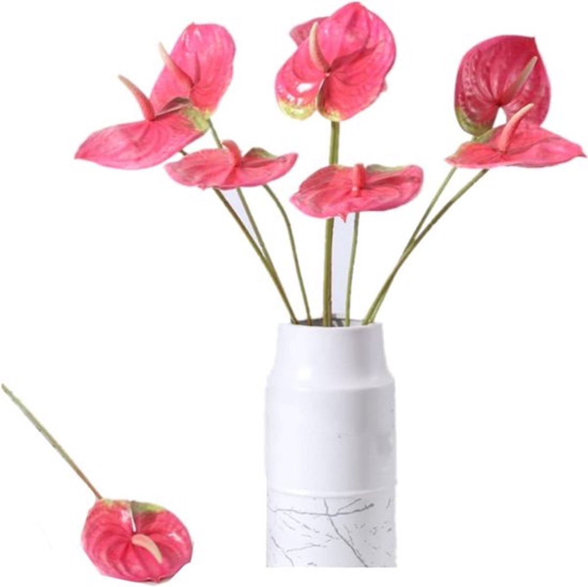 Kunstmatige Anthurium Lelies - 5 Stuks - 24 Inch Bloemen voor Thuisdecoratie, Bruiloften en Feestjes, Inclusief Groene Bladeren en Accessoires voor Creatieve Projecten