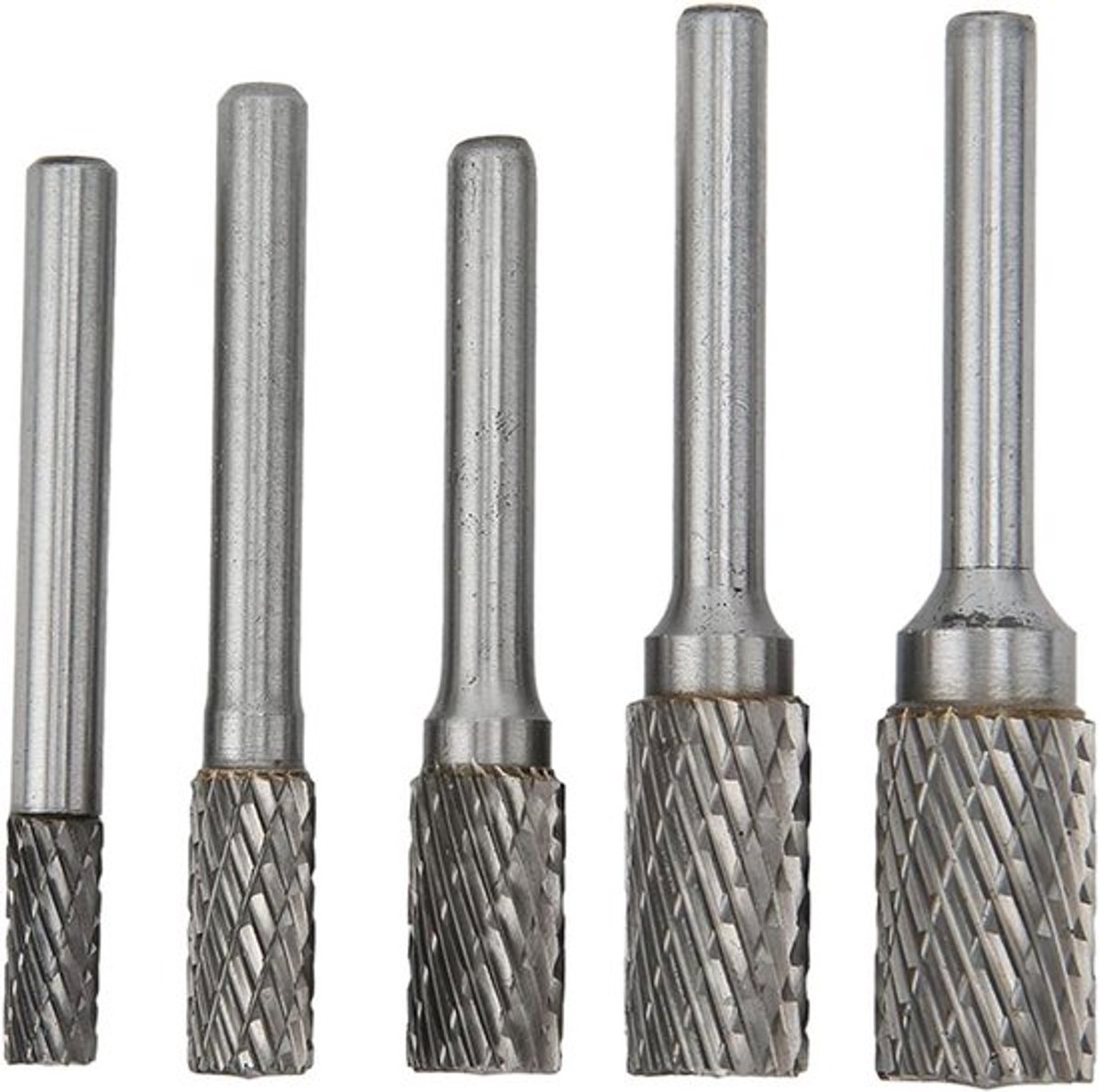 Roterende Vijlenset - Hardmetalen Bramen - Metaal Houtbewerking - Dubbel Gesneden - 5 Delig - Zilverkleurig