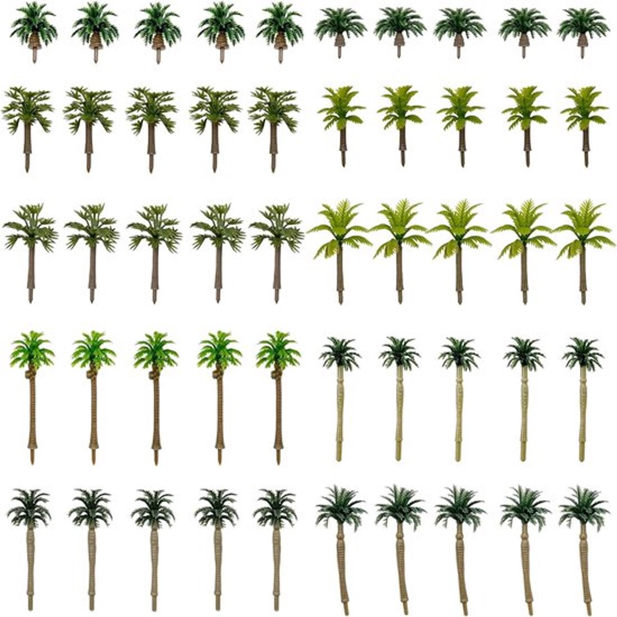 50 Stuks Groene Kokosnootbomen voor Modelbouw, Diorama's en Landschapsdecoratie, Perfect voor Spoorwegmodellen en Architectuur
