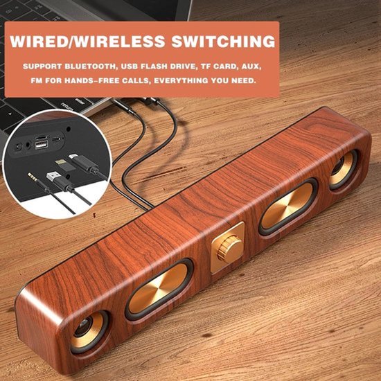 Retro draadloze soundbar met twee 2-inch subwoofers, Bluetooth-luidspreker Geschikt voor op het bureau van Merkloos — afbeelding 4