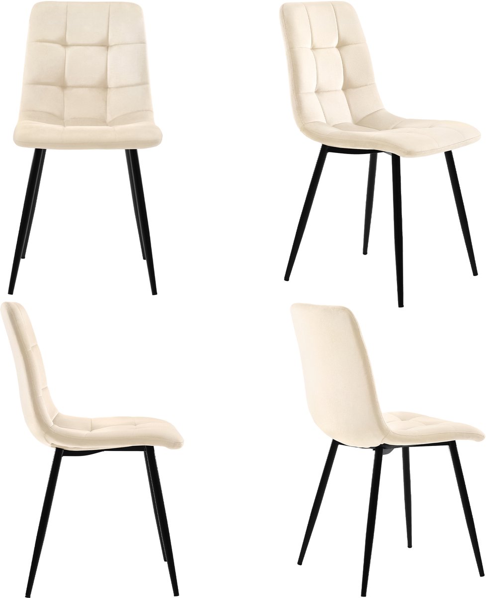 Eetkamerstoelen - Fluwelen Stoelen - Keukenstoelen - Metalen Poten - Ergonomisch - Gestoffeerd - Eetkamer - 44x41x86cm - Set Van 4 - Beige