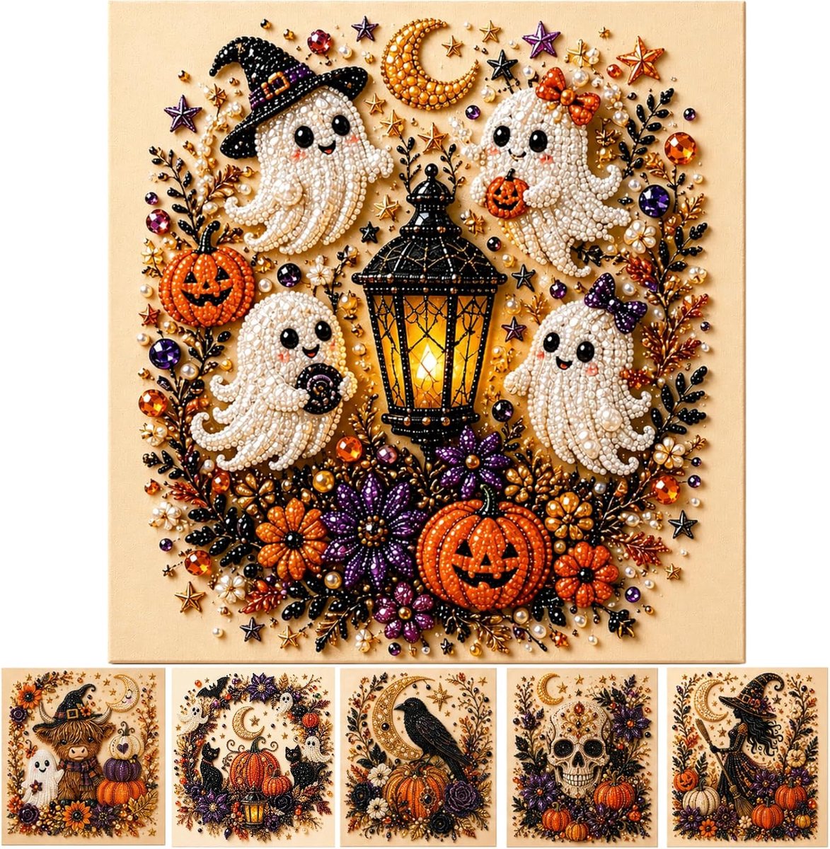 Halloween decoratie - Halloween Diamond Painting diy Kit - Herfstdecoratie voor aan de muur - Knutselpakket voor Volwassenen en Beginners - Voor het feestdiner - 20 x 20 cm - 1 Stuks - A