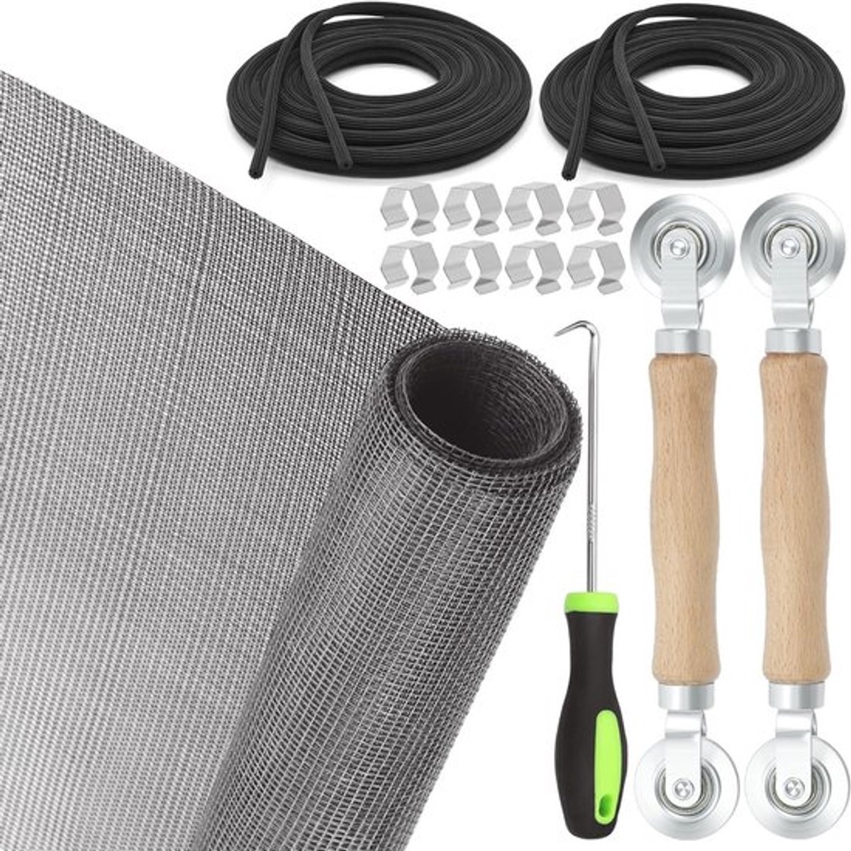 Complete Set van 14 Stuks voor Raamherstel: Vervangingskit met Fiberglas Raamnet, Spline en Gereedschap voor Efficiënte Reparatie van Raam Screens