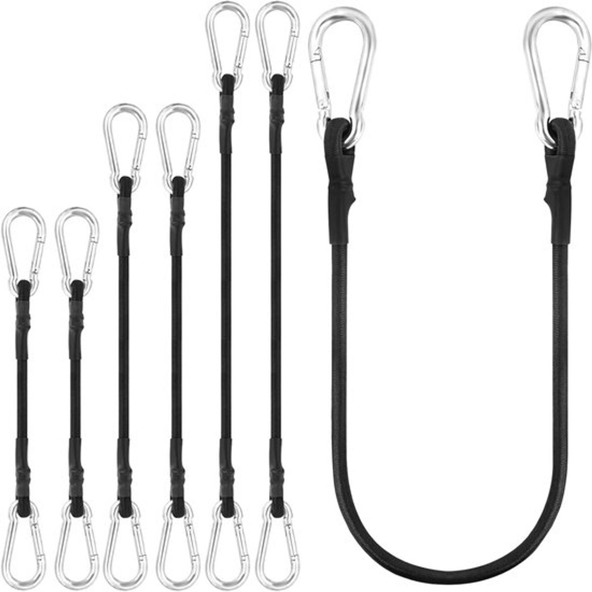 Verstelbare Elastische Straps met Haakjes, Set van 6, 8 mm x 45 cm, Ideaal voor Fietsen, Motoren en Bagagebevestiging
