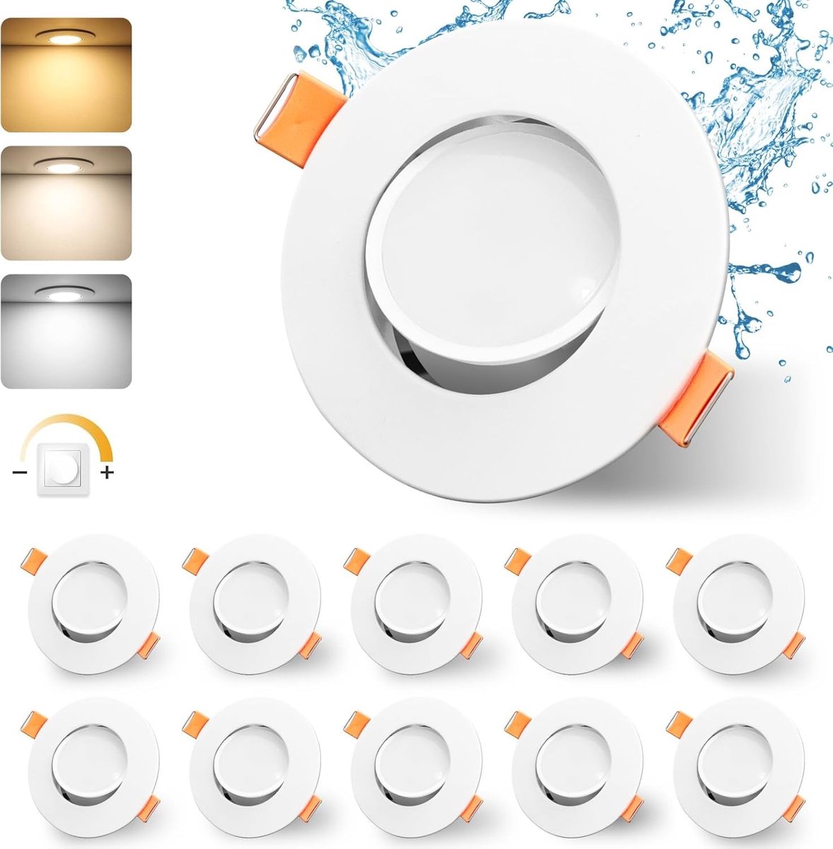 Dimbare LED Inbouwspot voor Badkamer en Woonkamer - 230V, 5W, IP44, Draaiend, Extra Platter en Rond, 68-80 mm, 45 Graden Rotatie