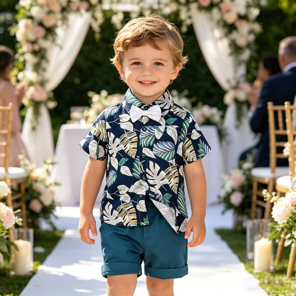 SnelShoppen - Baby Jongens Hawaï Outfits Knoop Onderhemd en Shorts Set Tropische Bloemen Zomer Strandkleding Blauw 9-12 Maanden