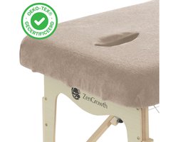 ZenGrowth® Badstof Hoeslaken Massagetafel Lichtbruin – Met uitsparing – 280 gram/m2 dikte – Geschikt voor massagetafels met lengte 180 tot 185 cm – 63 tot 71 cm breedte – Stretch materiaal