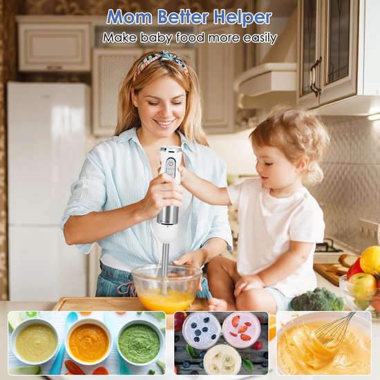 Handmixer - Keukenmixer - Bakken en Koken - 1000 Watt Kracht - 25 cm - Wit — afbeelding 2