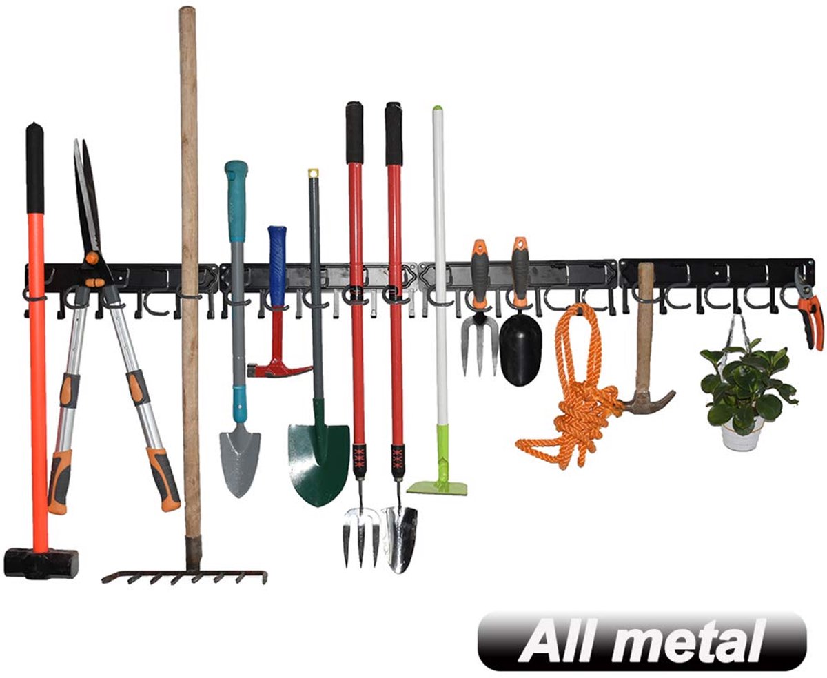 SnelShoppen - 68 Inch All Metal Tuin Gereedschap Organizer, Verstelbare Garage Wandorganisatoren, Heavy Duty Wandhouder met Haken voor Bezem, Hark, Mo