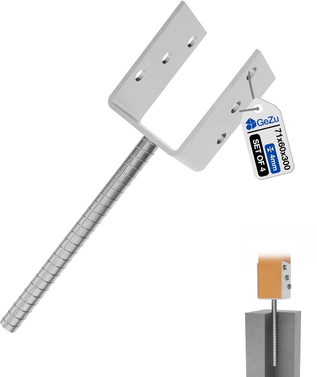 GeZu Impex U Paalhouder Thermisch verzinkt Set van 4 91 x 300 mm pergoladrager paaldrager paalsteun