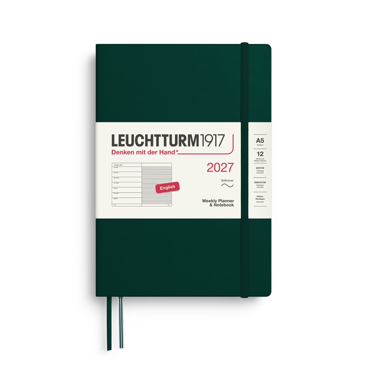 Leuchtturm1917 - 2027 Weekly Planner & Notebook - A5 Medium 15x21cm - forest green - softcover