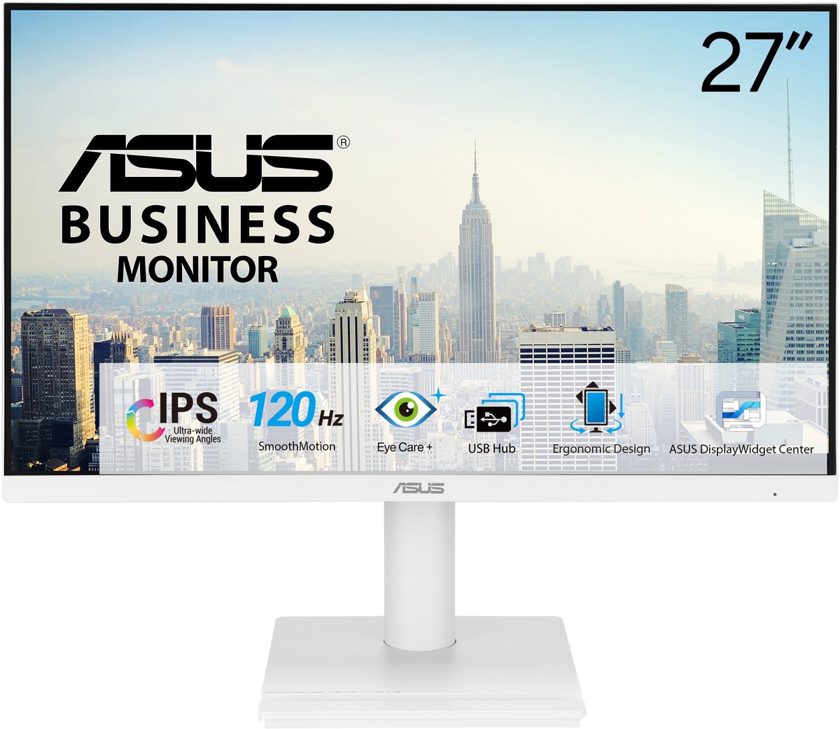 ASUS VA279QGS-W - FHD Business Monitor - Frameless - USB Hub - Hoogte verstelbaar - Speakers - 120Hz - 1ms - 27 Inch