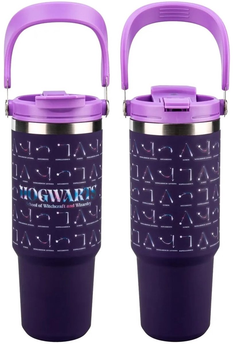 Harry Potter Hogwarts Spells Geïsoleerde Tumbler 900 ml met Handvat en Rietje – Officieel Gelicentieerd – Paladone
