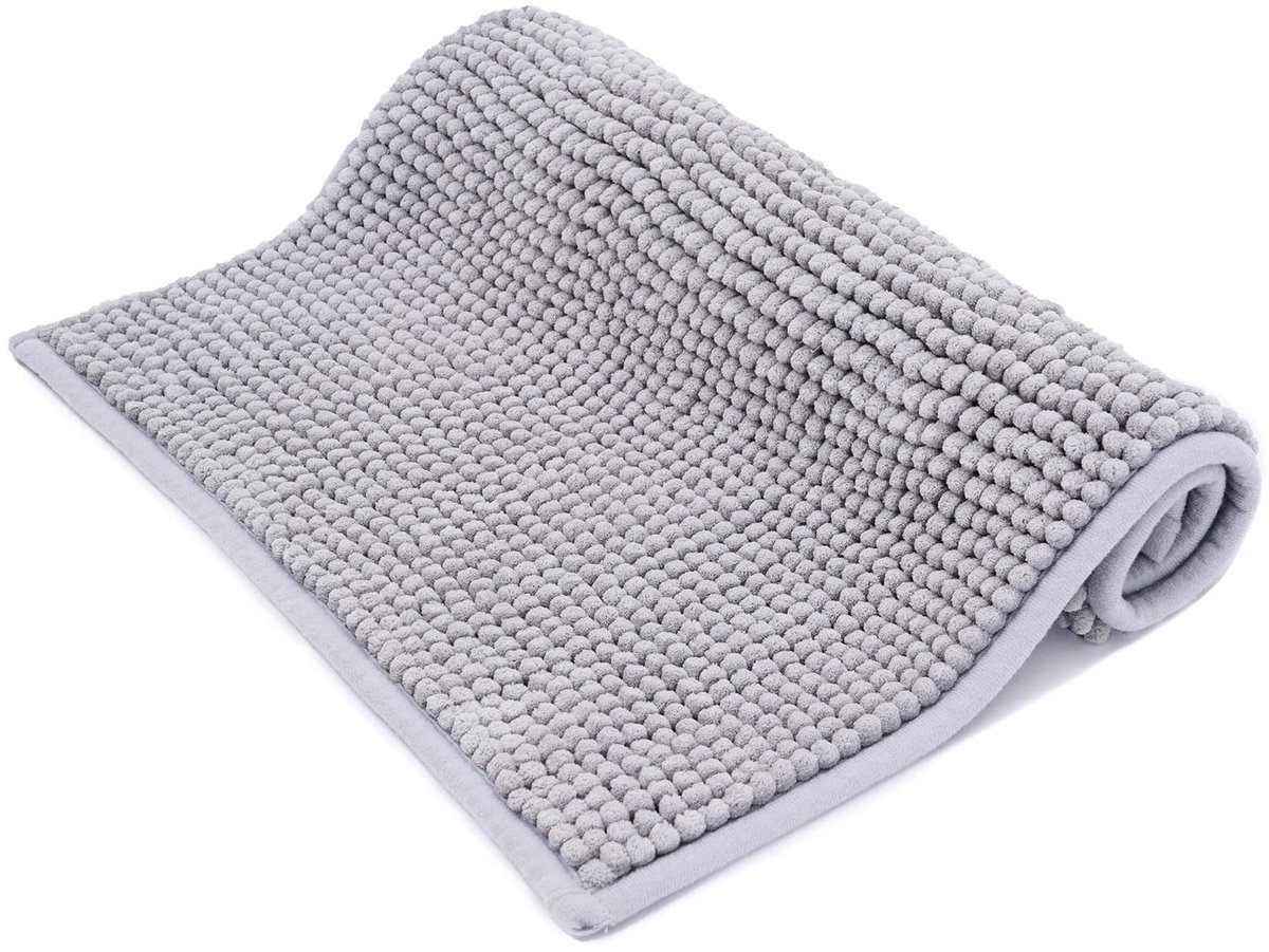 SnelShoppen - Chenille Badmat 43 x 61 cm - Sneldrogend Antislip Badtapijt - Machinewasbaar Douchemat - Waterabsorberend Lichtgrijs - Comfortabel voor