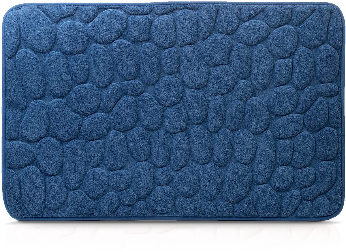 SnelShoppen - Badmat 50x80 cm Microvezel met Stenen Uiterlijk, Blauw, Antislip, Pluizig, Geschikt voor Vloerverwarming - Modern Decoratief Accessoire