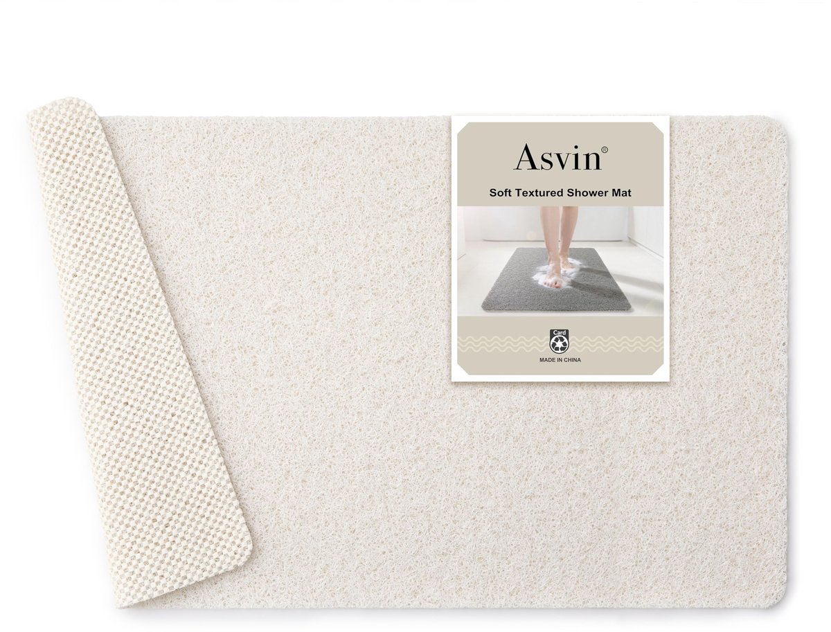 SnelShoppen - Wit getextureerde badmat, douchemat, antislip, sneldrogend 61 x 40 cm, PVC Loofah badmat voor natte ruimtes, ftalaatvrij, comfortabele b