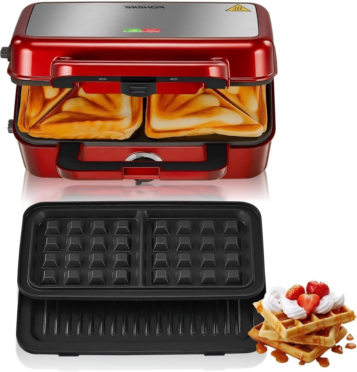 Apparaat 3-in-1 - Sandwichmaker wafelijzer - Snelle maaltijden maken - 5-traps temperatuurregeling - 1200 Watt - Vintage rood