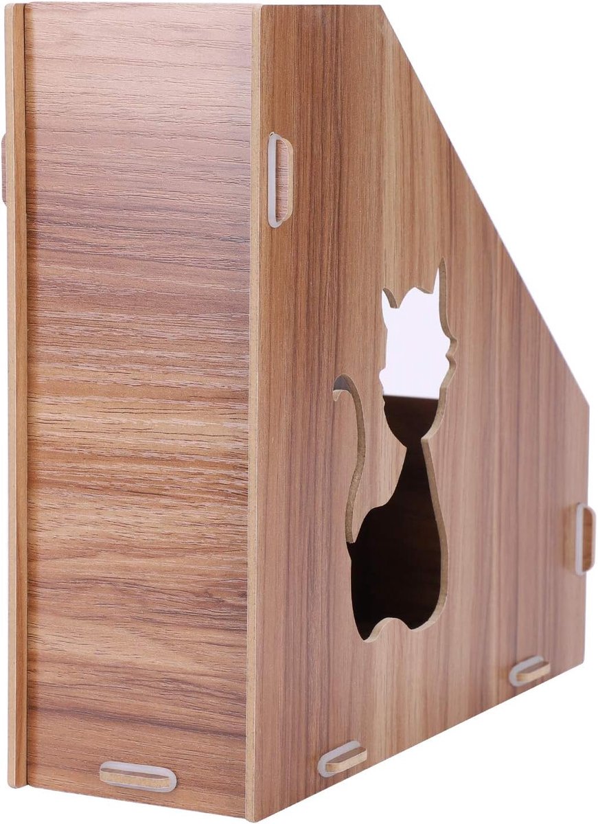 SnelShoppen - A4 Staande Verzamelaar Houten Organizer in Kattenvorm - Tafelorganisator voor Meisjes - Tijdschriftenhouder en Papierhouder voor Vrouwen