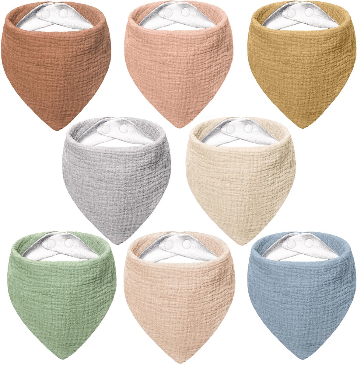 SnelShoppen - Barmoss Baby Driehoekige Mousseline Halsdoek voor Jongens en Meisjes, 100% Verstelbaar Katoen, 8 Stukken, Perfect voor Feestjes en Dagel