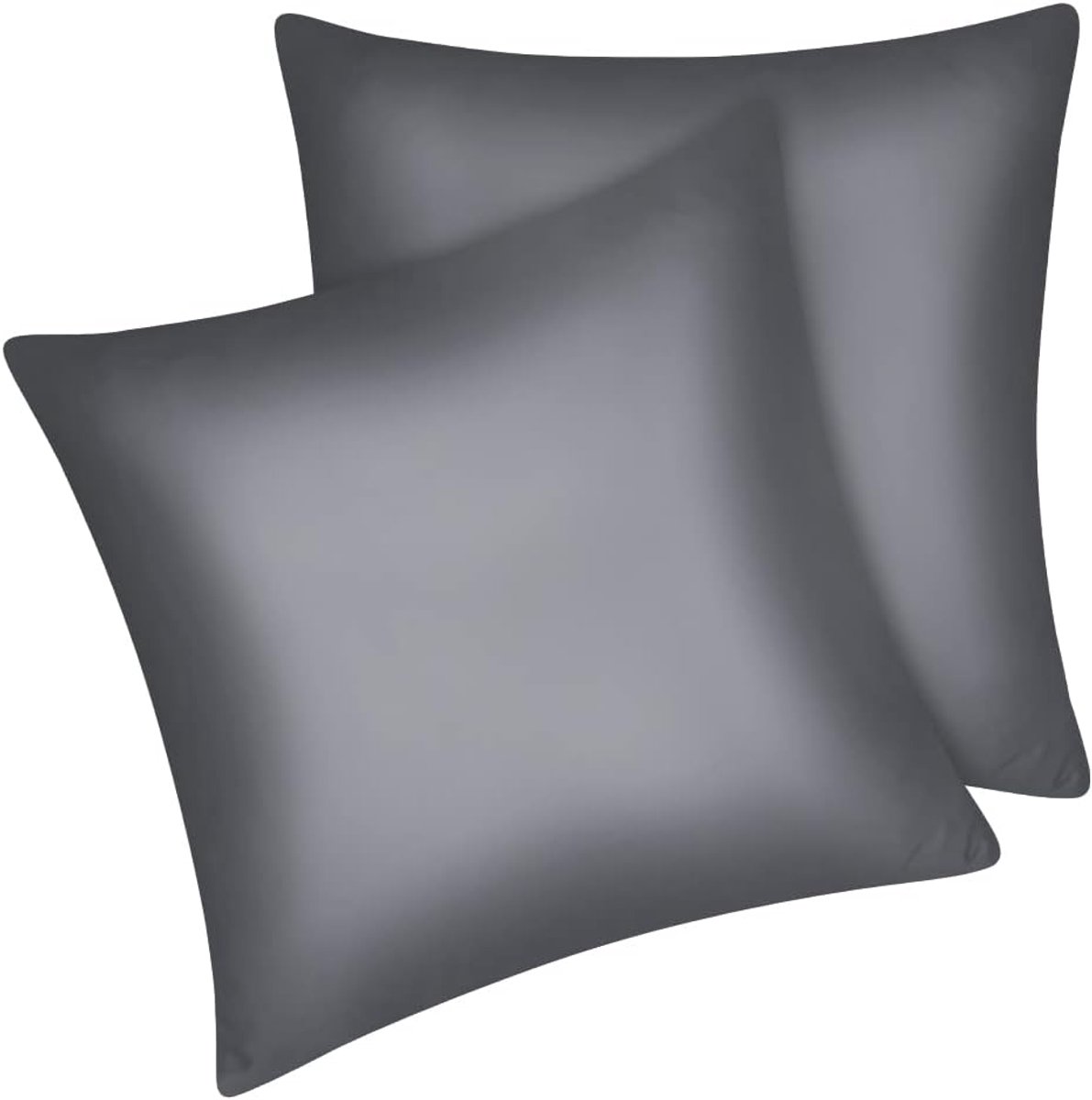 SnelShoppen - Set van 2 satijnen kussenslopen, premium hoofdkussensloop voor haar- en huidverzorging, zijdeachtig met ritssluiting, donkergrijs 40 x 4