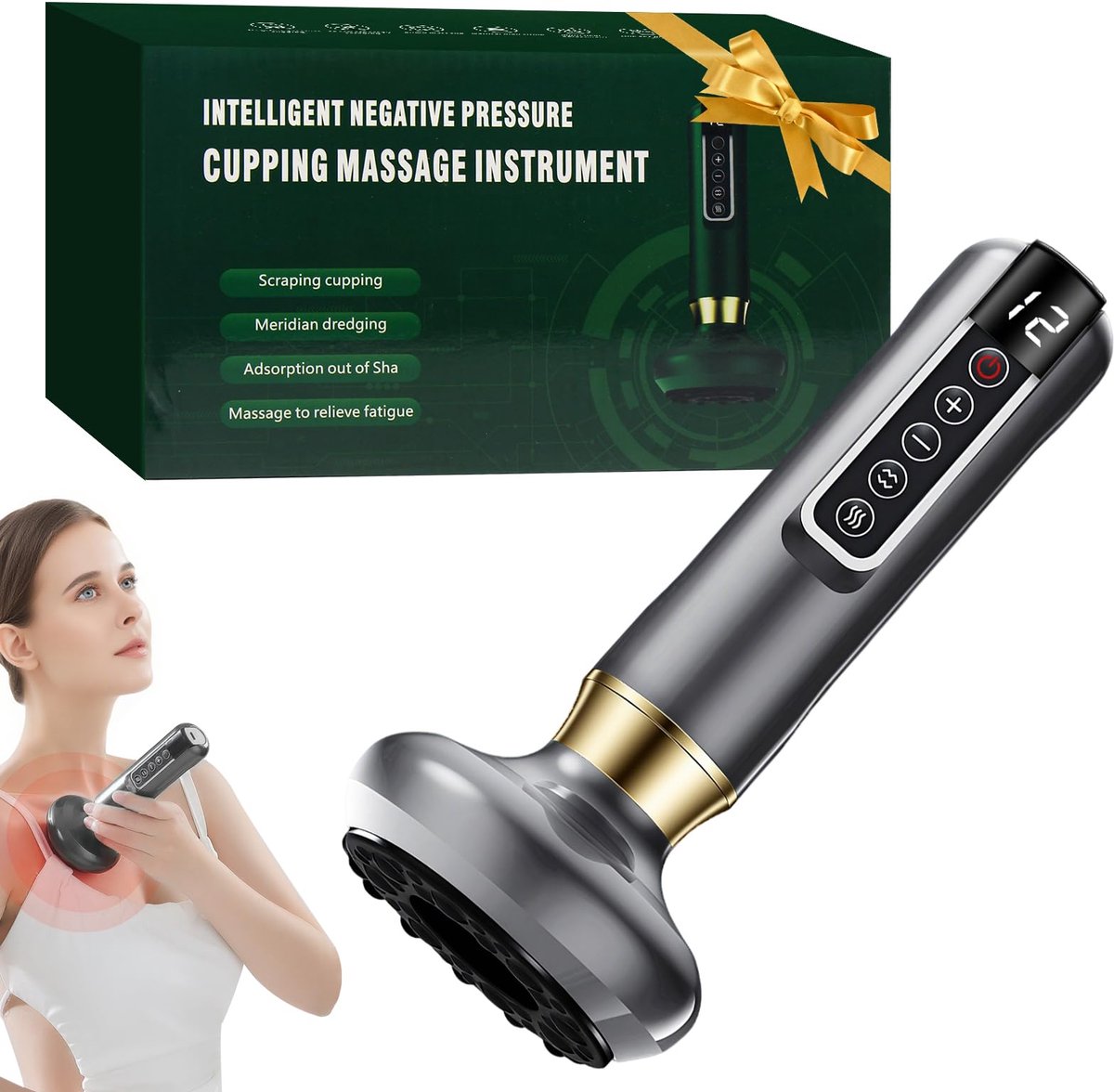 SnelShoppen - HASAIKA Cups, Elektrisch Guasha-apparaat, 12-staps Instelling van de Zuigtemperatuur, Volledige Lichaamsmassage, Grijs, Massageaccessoir
