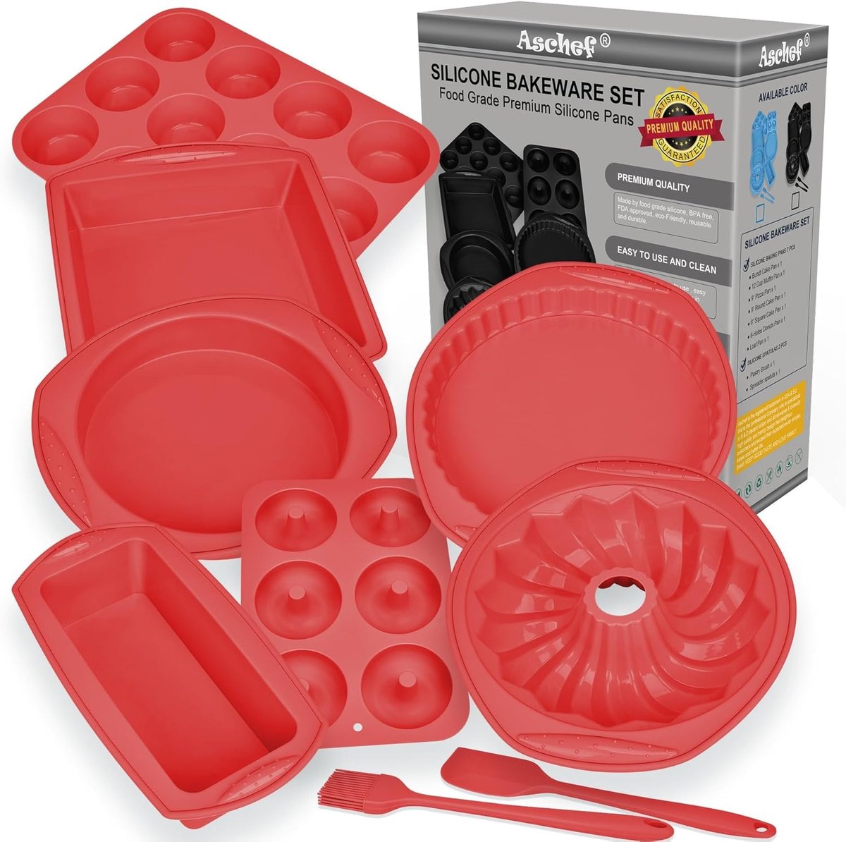 SnelShoppen - 9-in-1 Siliconen Bakvormset met Antiaanbaklaag voor Tulbanden, Muffins, Brood, Pizza, Cheesecakes, Cupcakes - Hittebestendig en BPA-vrij