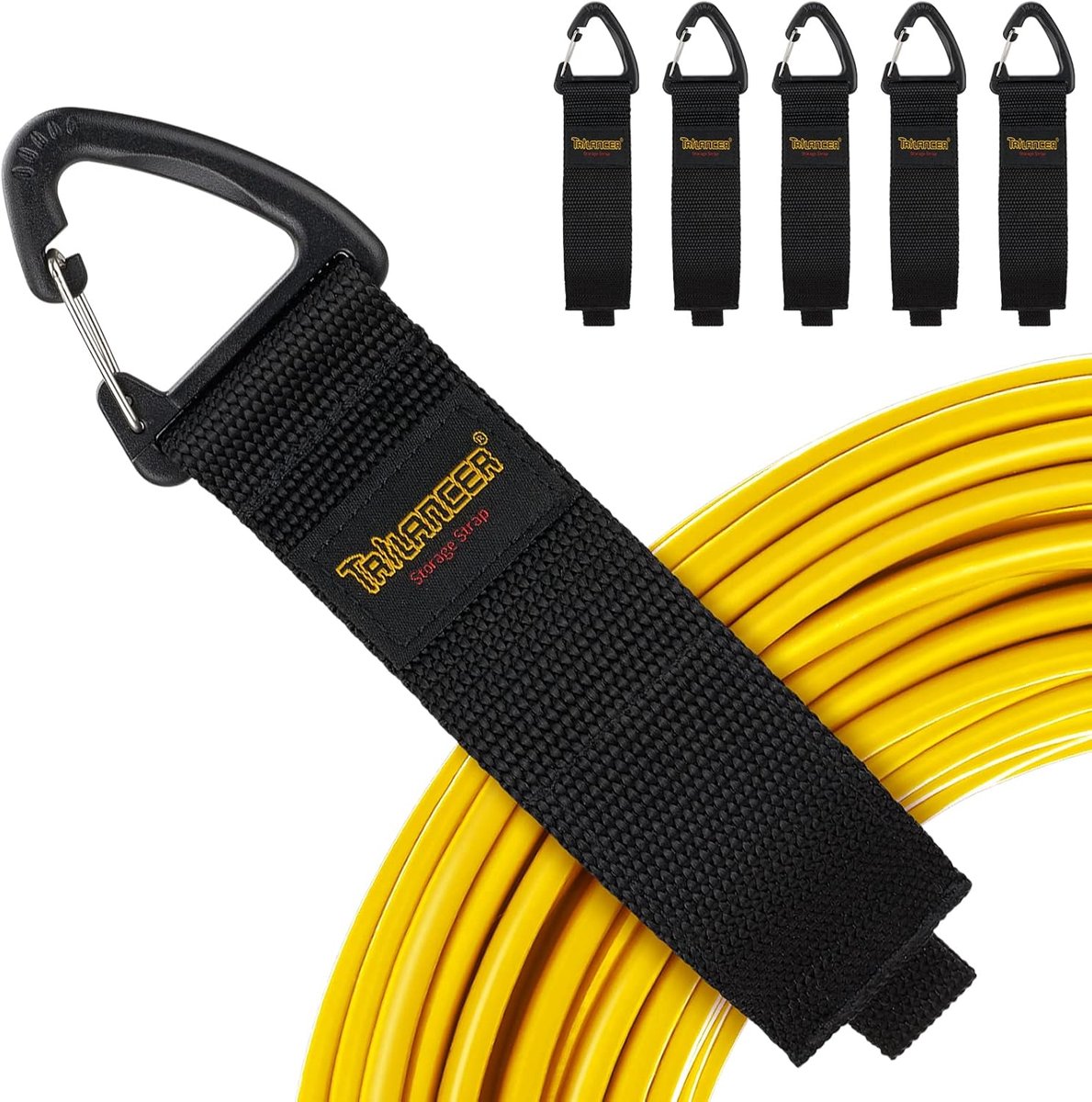 SnelShoppen - Verlengkabel-organizer & hanger tot 22 kg (6-pack) met klittenband en driehoekige gesp voor kabels, touwen, slangen - Organisatie en ops