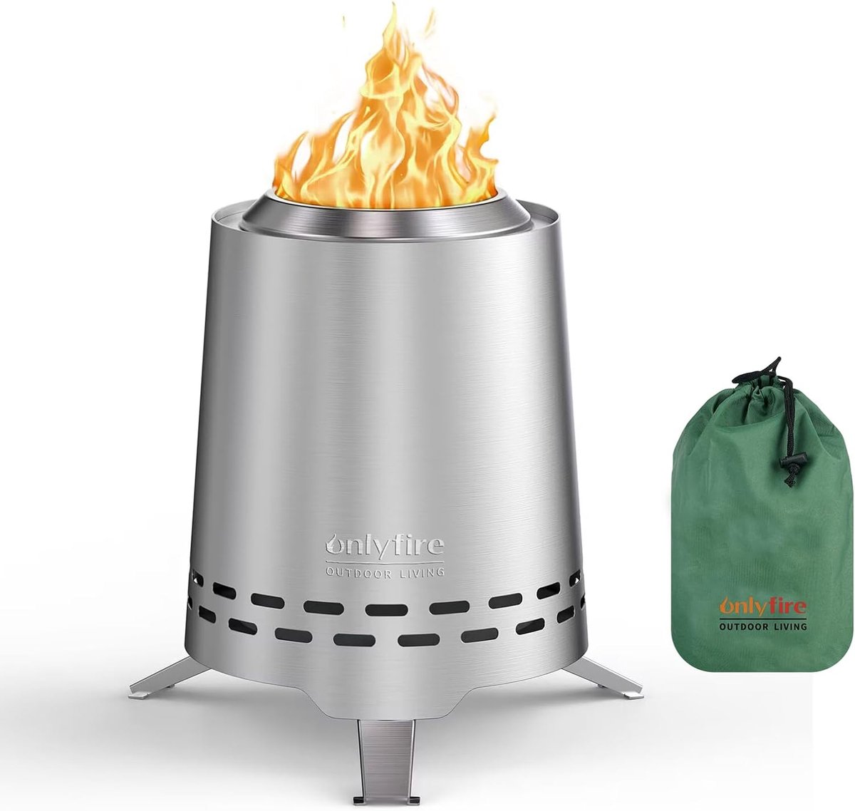 SnelShoppen - Onlyfire Tafelvuur Roestvrij Staal | Mini Vuurschaal met Standaard en Draagtas | Rookloze Brandstof voor Hout en Pellets | Perfect voor