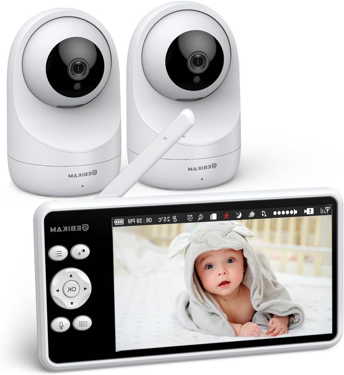 Babyfoon met camera's - Videomonitor - Babybewaking - Twee camera's tegelijk - 5 inch scherm - Wit
