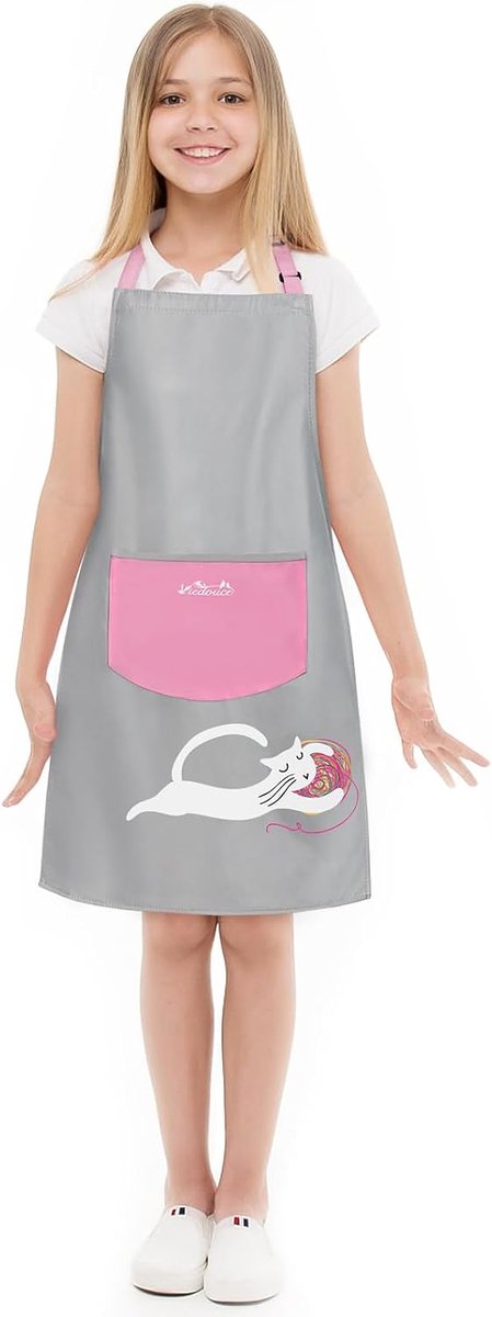 Viedouce Kids Apron Waterproof Kitchen Aprons with Pockets for Girls Boys, Adjustable Garden Chef Apron for Baking - ShopVlot