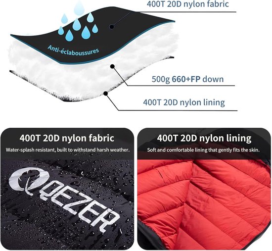 SnelShoppen - Lichtgewicht Dons Slaapzak 820 g - Compacte 4 Seizoenen Slaapzak met 650FP Dons - Ideaal voor Camping, Trekking en Hiking van Snelshoppen — afbeelding 5