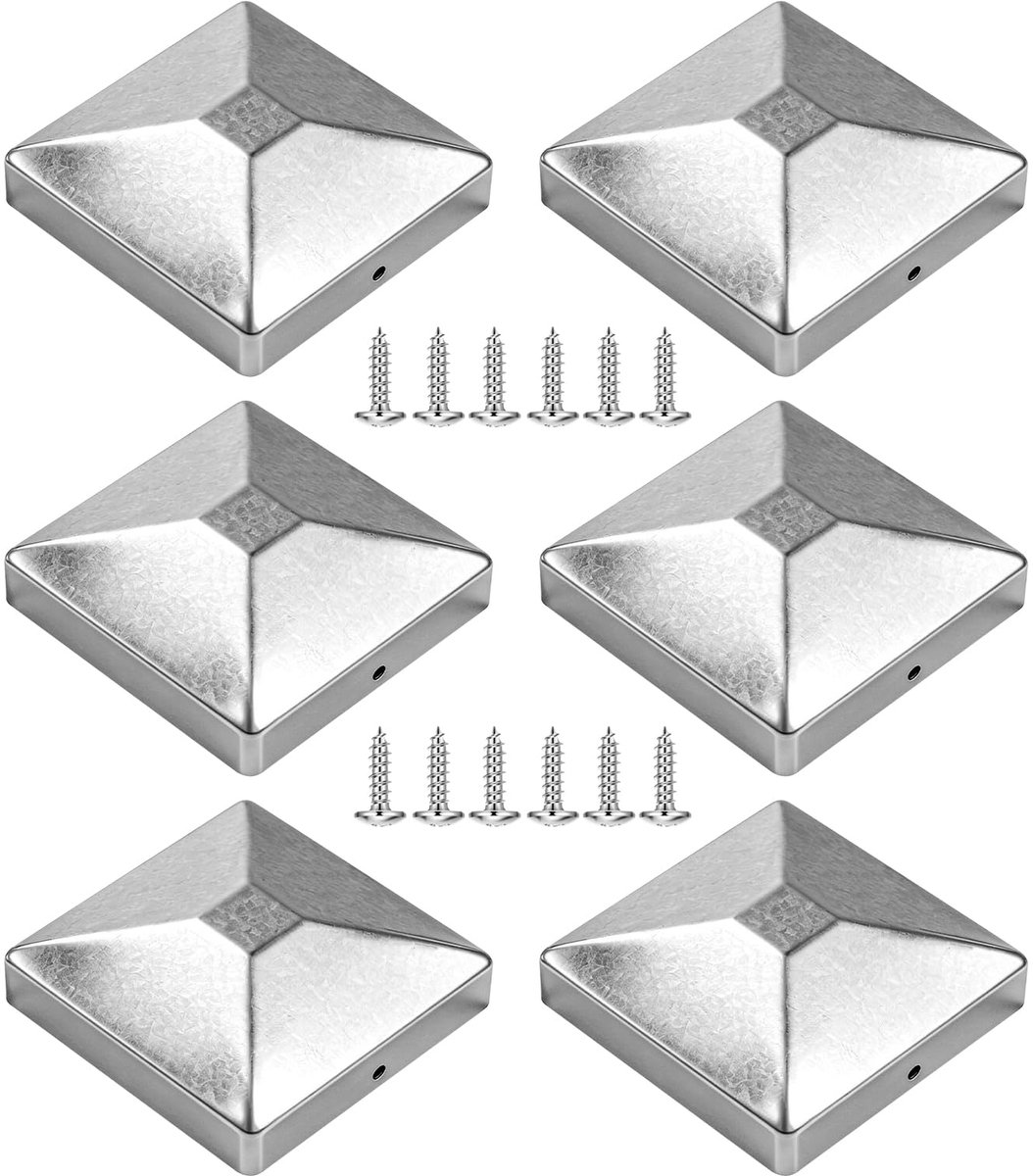 SnelShoppen - 6 stuks paaldoppen 9 x 9 cm, hekpaaldoppen, metalen paalafdekking, verzinkte bescherming voor weerbestendige houten palen, tuinaccessoir
