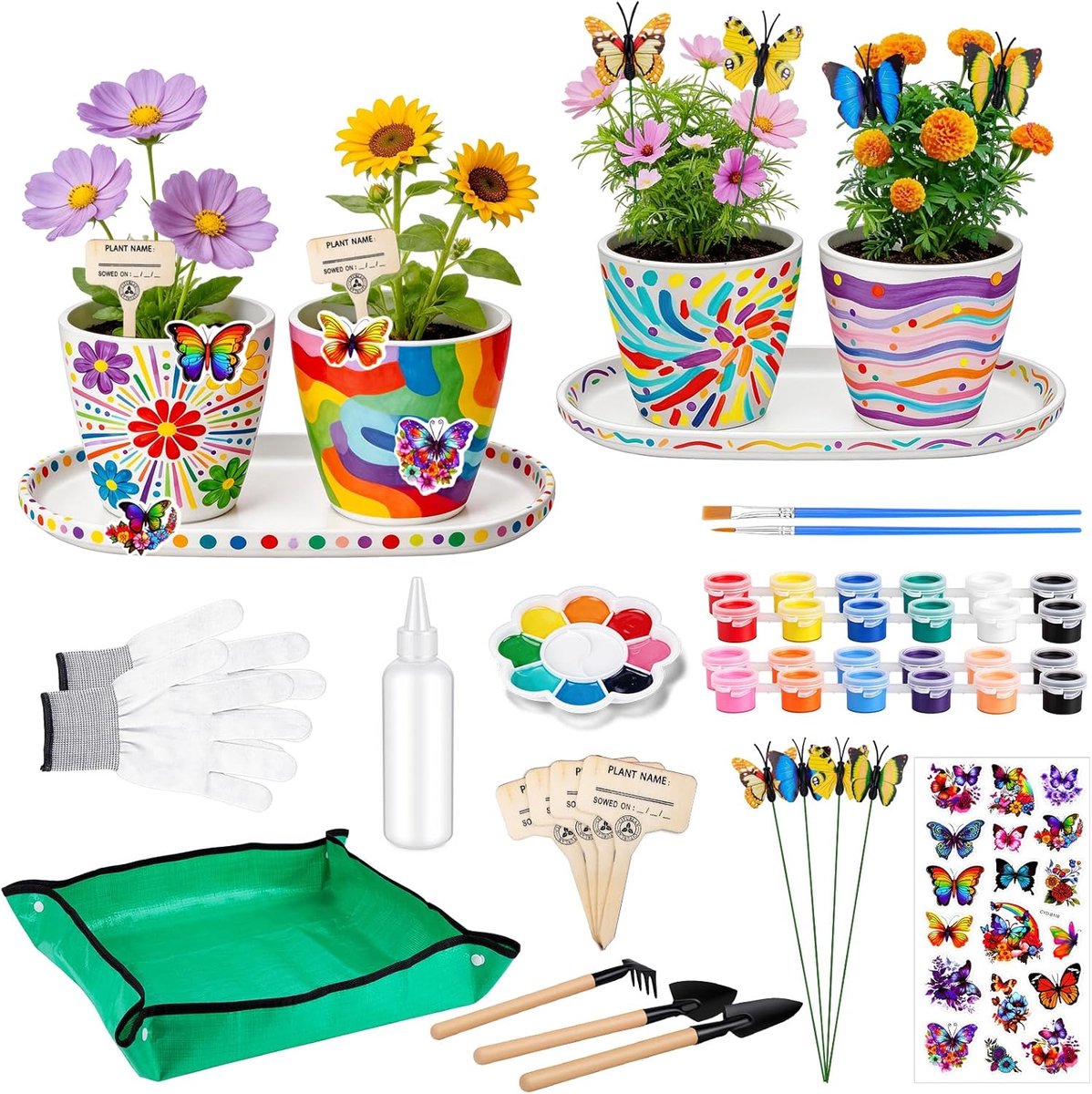 SnelShoppen - Hysagtek Bloempot om te Beschilderen - Creatieve Set van 4 Potten met Kwast, Verf en Plantengereedschap - Perfect Cadeau voor Verjaardag
