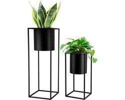 TRIROCKS Set van 2 plantenbakken met standaard, grote metalen plantenbak voor kamerplanten, 28 en 18 inch H - ShopVlot
