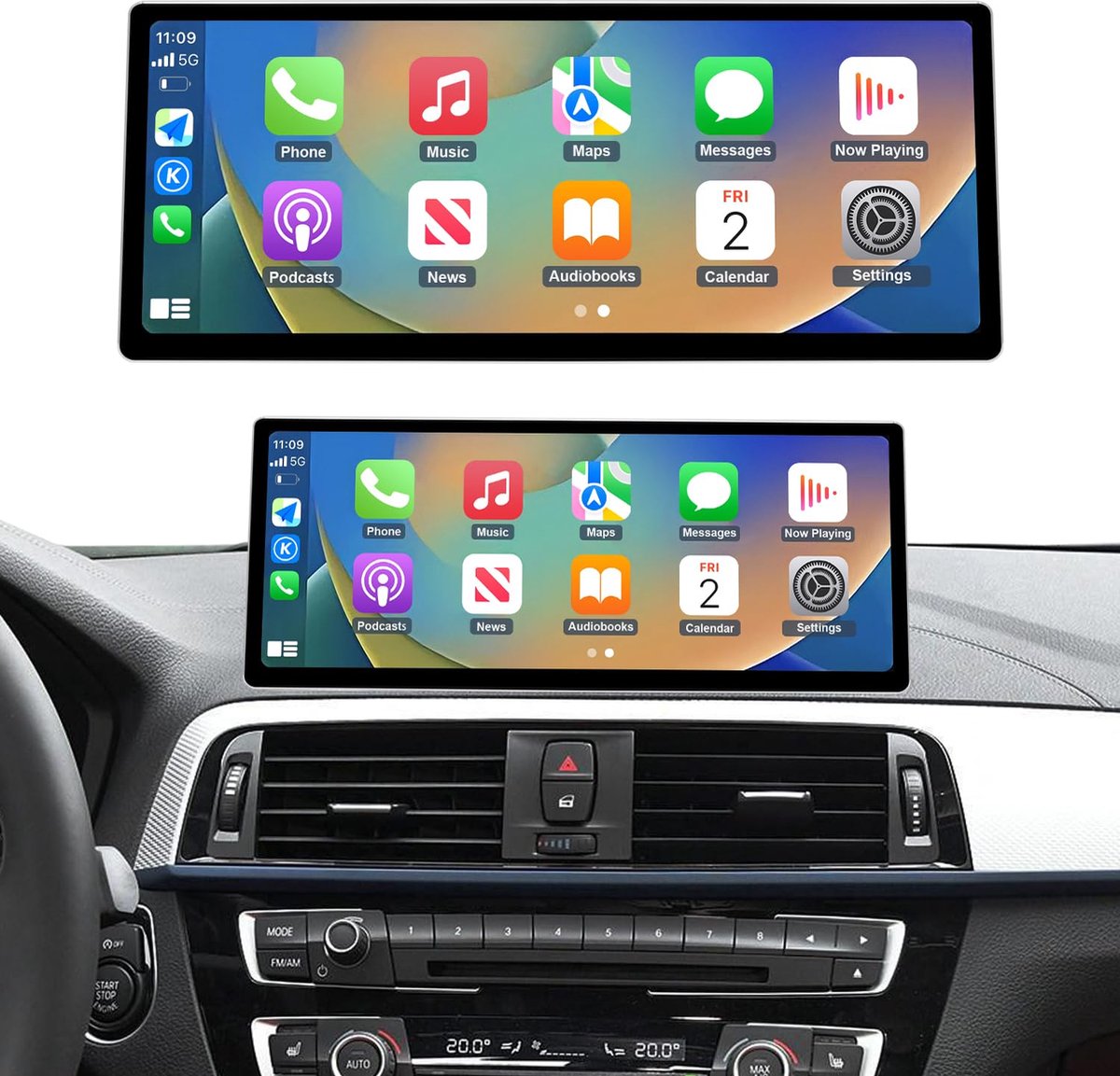 SnelShoppen - Road Top 12,3" Ultraslank CarPlay Scherm voor BMW 1/2 Serie met EVO - Navigatie, Multimedia, 12.3 inch, Zwart, Auto Accessoire
