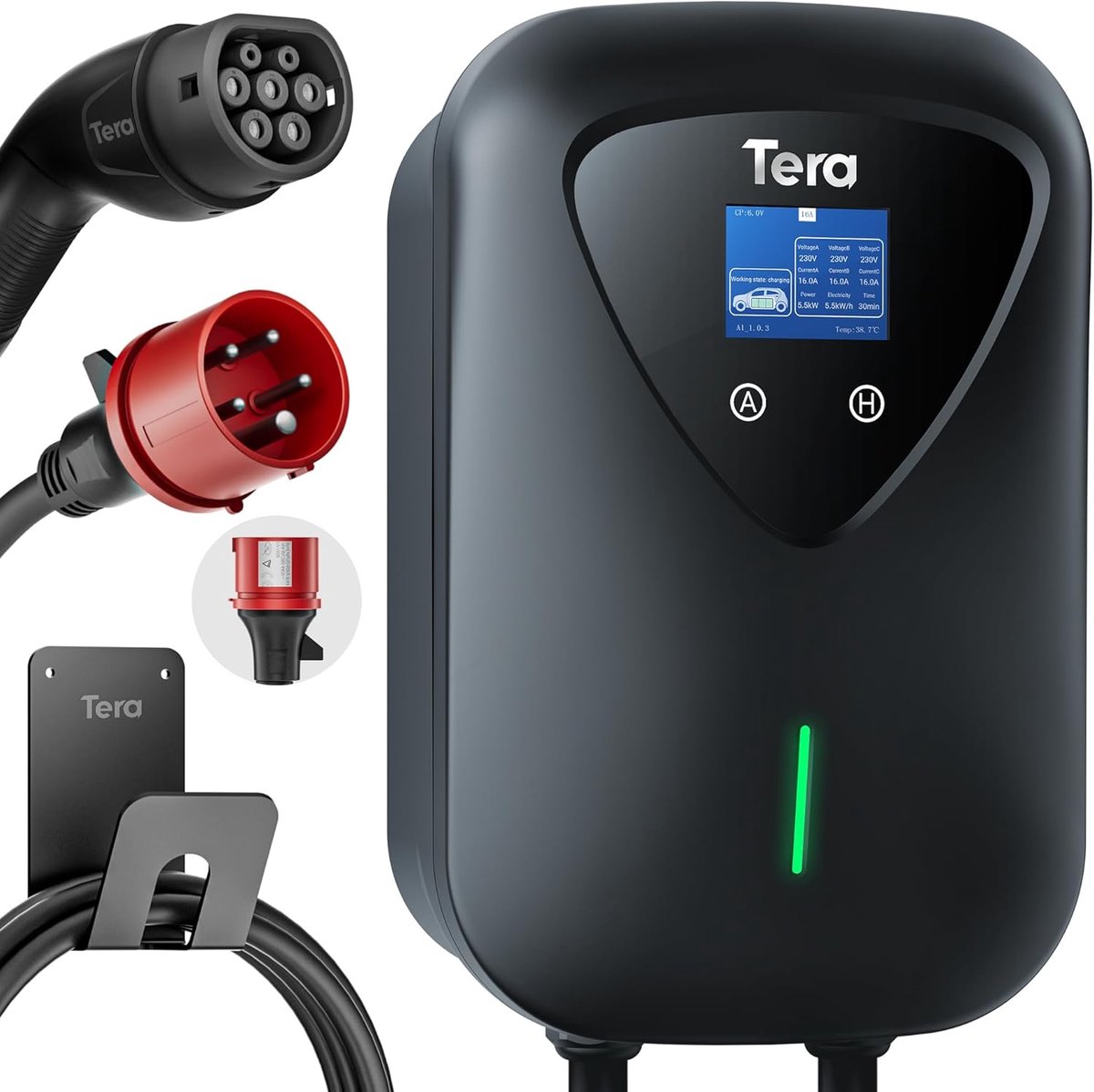 SnelShoppen - Tera Charger EV Type 2 11 kW Laadpaal voor Elektrische Auto - Inclusief Oplaadkabelhouder, Laadkabel 6.5m, 3-fase CEE 16A 5-polig