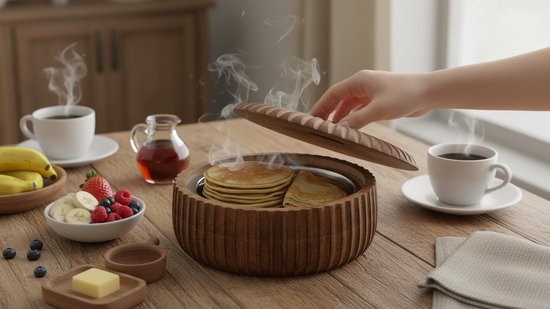 Handgemaakte houten Mexicaanse Tortilla Warmer Mand Indiase Chapati Roti Brood Houder Doos Pannenkoek Keeper Serveware Hot Pot Ovenschotel Met Deksel Thuis Keuken Eetkamer Decor, Natuurlijk Bruin, 22 — afbeelding 2