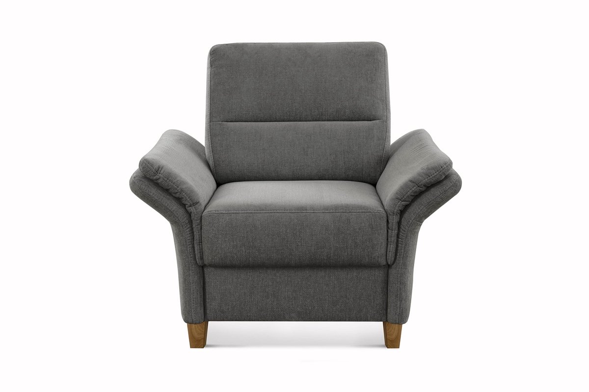 SnelShoppen - Fauteuil Wyk - Gestoffeerde stoel in landelijke stijl met binnenvering en houten poten - 97x90x89 cm - Chenille, grijs voor woonkamer en