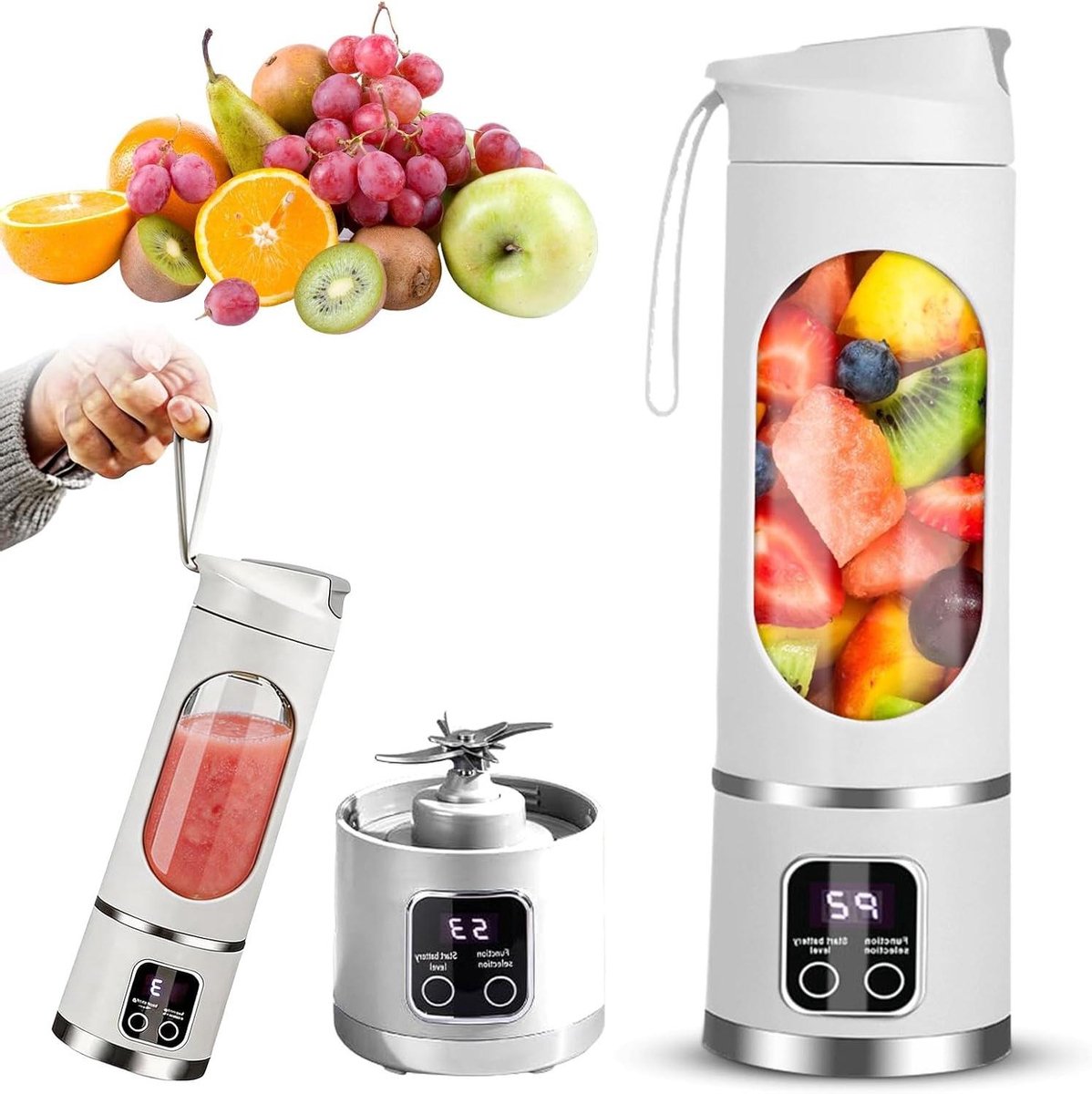 Draagbare Blender - Smoothie Maker - Dranken Maken - 12 Roestvrijstalen Messen - 450 ml - Wit
