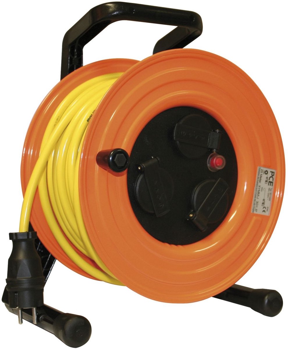 SnelShoppen - Kabelhaspel 25 meter K35 3G1.5 IP44, Waterdicht, Lichtgewicht, Voor Tuin, Camping, Feest, Buitengebruik, Met 3 Uitgangen