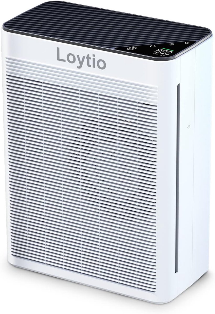 SnelShoppen - Loytio luchtreiniger H13 True HEPA-filter voor grote kamers, 360° luchtinlaat, slaapmodel, 24db stille werking, zwart, ideaal voor huisd