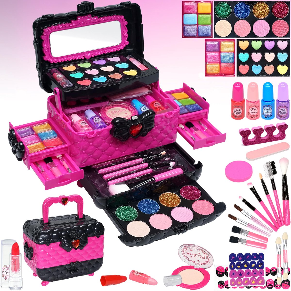 SnelShoppen - Kinderschminkset voor meisjes, make-upkoffer voor kinderen, veilige en wasbare make-up, echte make-upset, prinsessencadeau voor meisjes