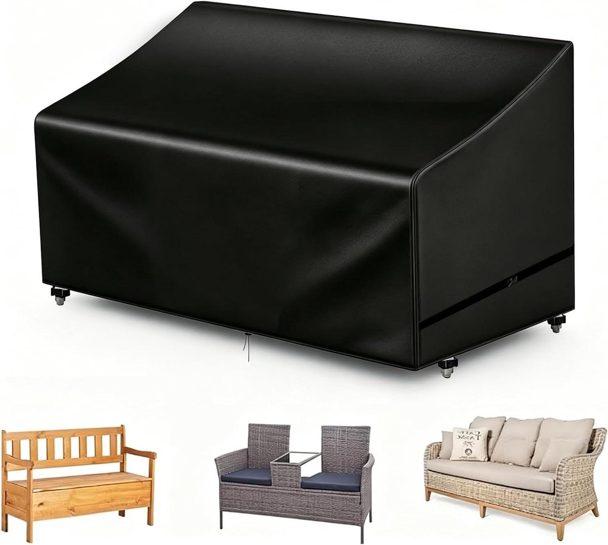 Beschermhoes Tuinbank - Hoes Bank - Meubels Beschermen - Dubbel Winddicht Systeem - 165 x 66 x 89 cm - Zwart