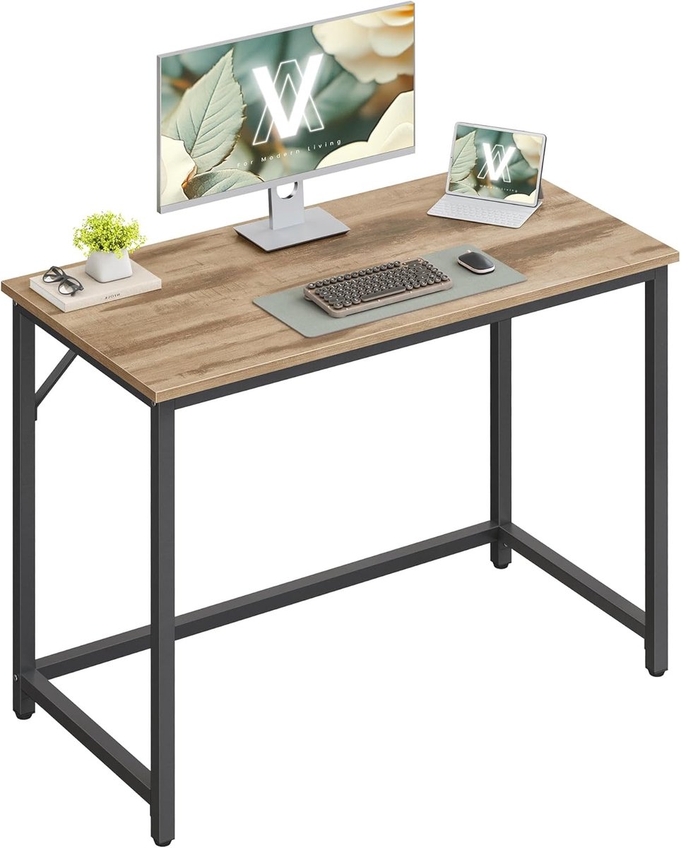 Conway Living® - Bureau / Computertafel - Thuiswerkplek - Minimalistisch Design - Kameelbruin & Zwart - 100 x 50 x 76 cm