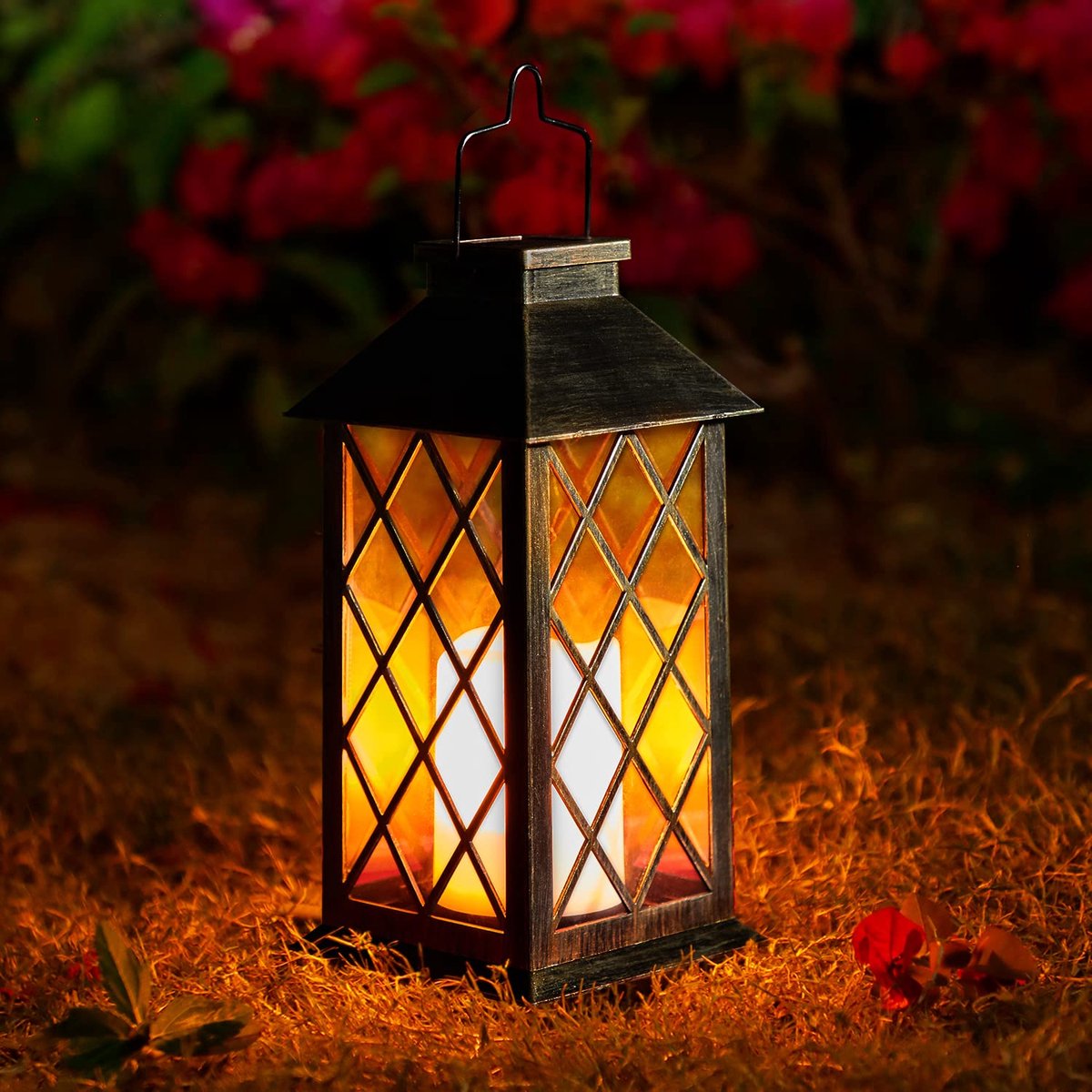 SnelShoppen - Zonnelantaarns voor buiten - Tuinlantaarns flikkerende buitenverlichting in Marokkaanse stijl, waterdicht IP44 warmwitte LED, automatisc