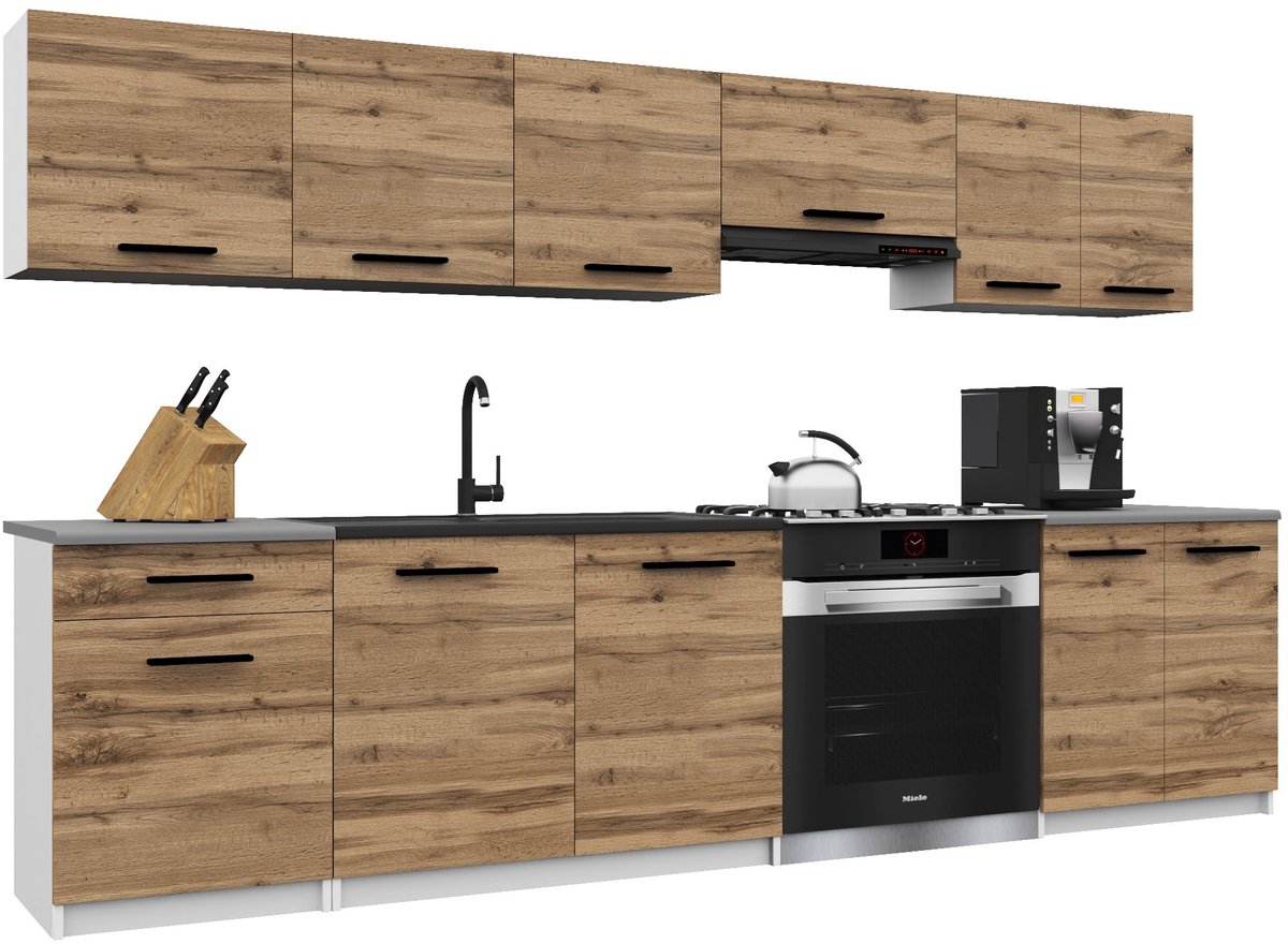BELINI Keukenblok ITALIA 2 - Keukenmeubel Set 240 cm Goudbruin met Werkbladen - Boven- en Onderkasten